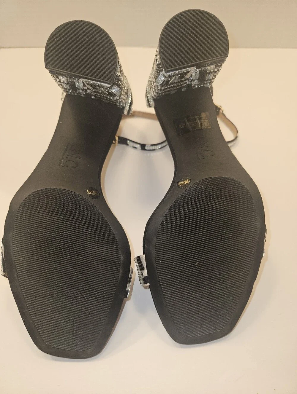 INC Women's Lexini Embellished Black & Silver Dressy Beaded Block Heel Size 12M